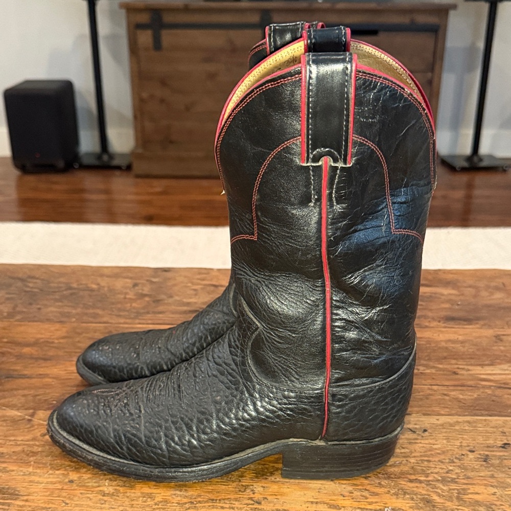 Mens Justin Vintage Black Red Roper 3285 Made In USA Size 7.5